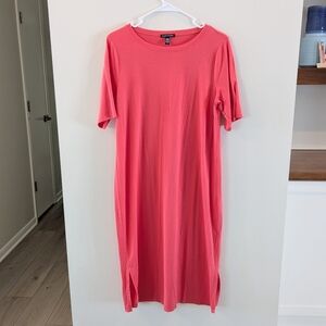 Eileen Fisher Fine Tencel Jersey Dress Pink Grapefruit Size Small